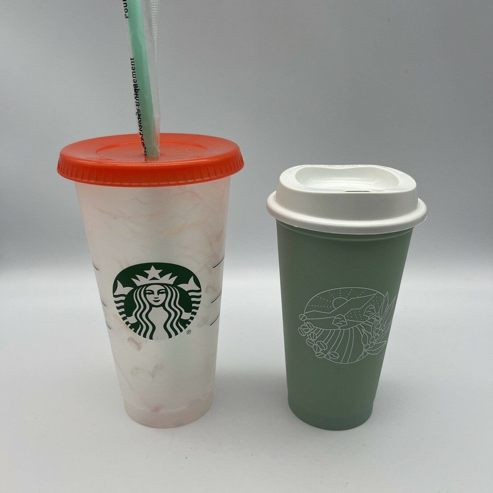 STARBUCKS 2021 Reusable Cold Cup Tumbler 24oz Color Changing & Earth Day Hot Cup